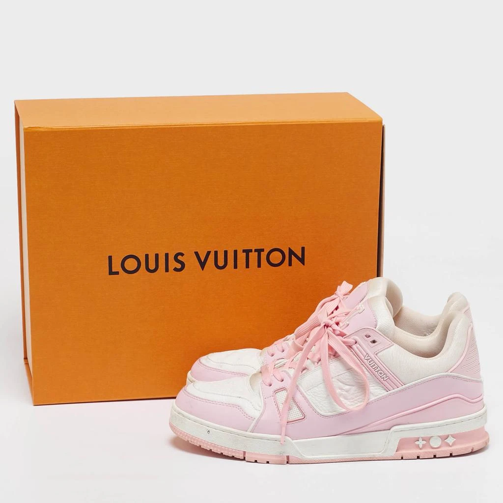 Louis Vuitton Louis Vuitton White/Pink Monogram Leather LV Trainer Sneakers Size 42  9