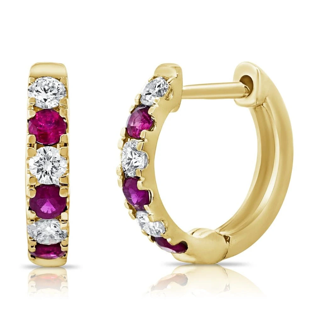 Sabrina Designs 14K Gold Diamond & Ruby Alternating Huggie Earrings 1