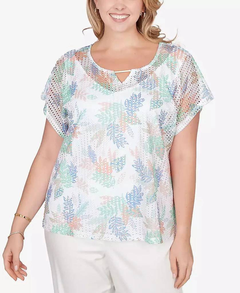 HEARTS OF PALM Plus Size Printed Oval Texture Keyhole Top