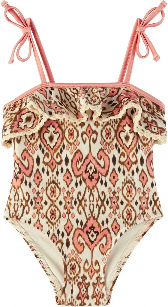 Zimmermann Kids Pink & Beige Wylie Frill Swimsuit 1