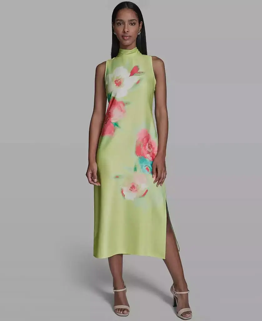 Karl Lagerfeld Paris Women's Floral Printed Mock Neck Midi Dress