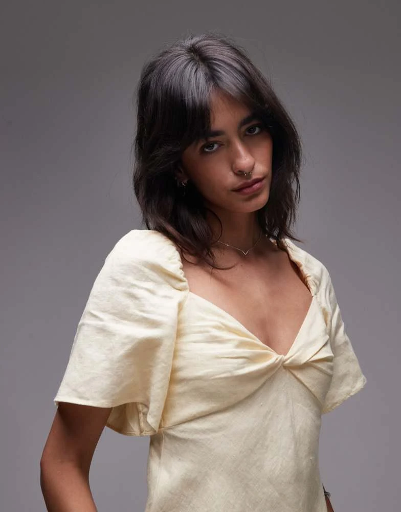 Shop & Other Stories linen puff sleeve midaxi dress with twist sweetheart  neckline in butter yellow on Sale at BeyondStyle  Get Lowest price in  three month & Other Stories linen puff