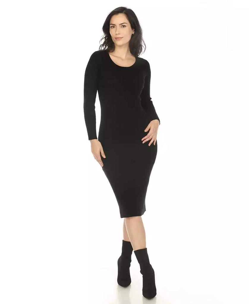 White Mark Women's Long Sleeve Rib Midi Sweater Dress 1