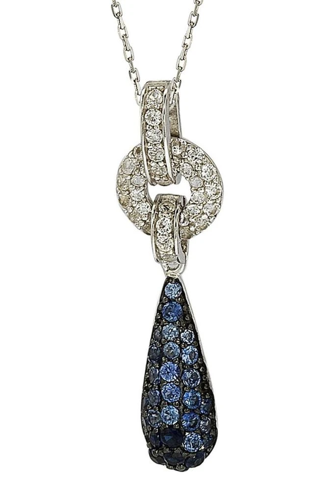 Suzy Levian Sterling Silver Blue Sapphire, Created White Sapphire 
Brown Diamond Pendant Necklace - 0.02 ctw