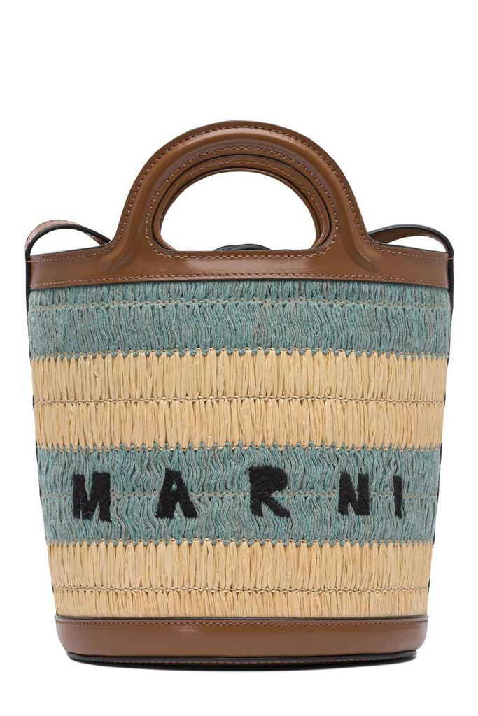 【送料&関税込】Marni Logo Detailed Striped Woven Bucket Bag Marni Marni Logo Detailed Striped Woven Bucket Bag - Tote