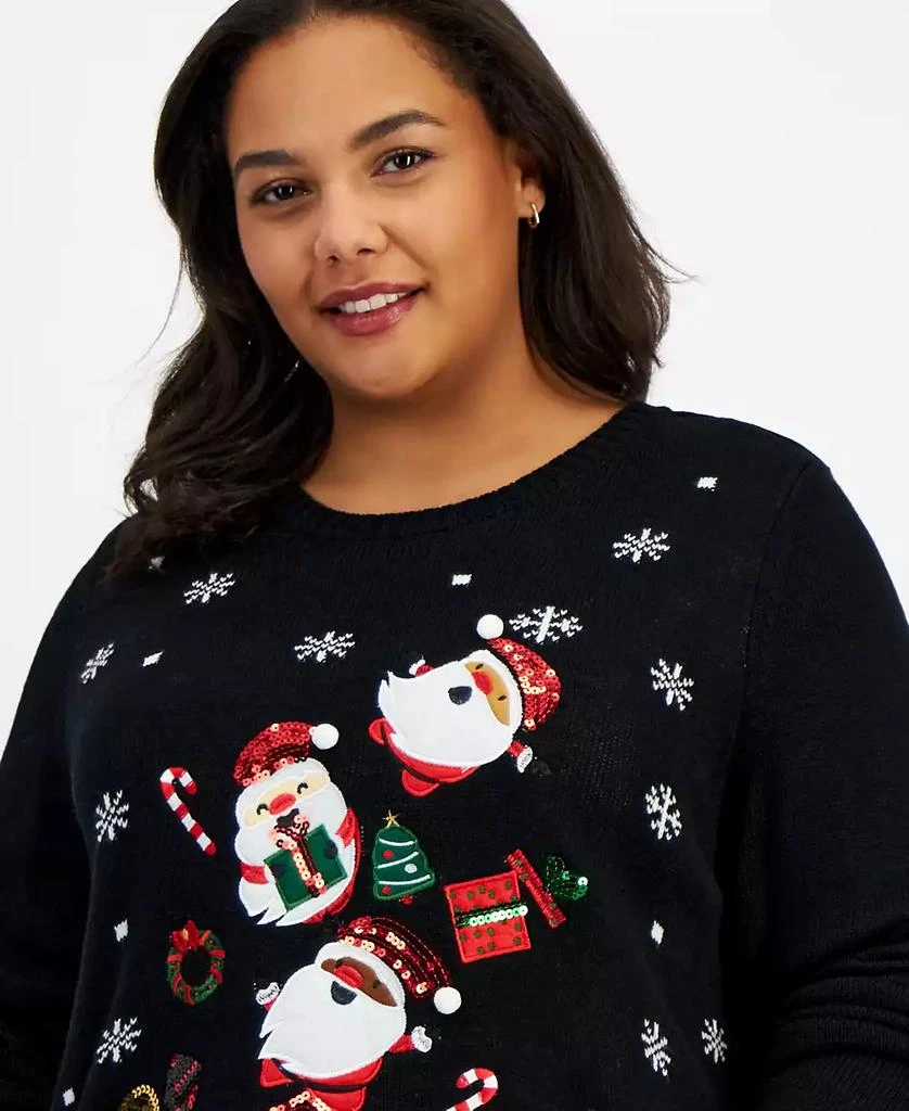 Holiday Lane Plus Santa Embellished Crewneck Sweater, Created for Macy's 3