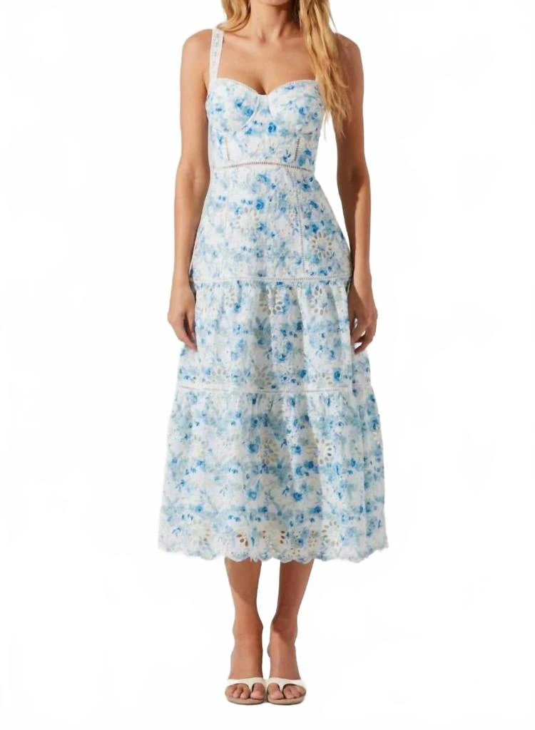 Pellagia Floral Eyelet Midi Dress In Blue And White – On Sale Now with Up  to 30% Off