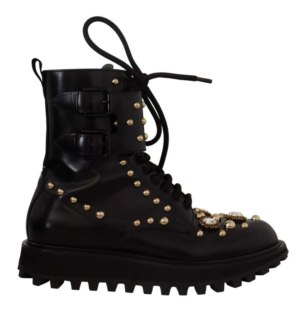 Dolce & Gabbana Black Leather Crystal Embellished Boots  display picture 3