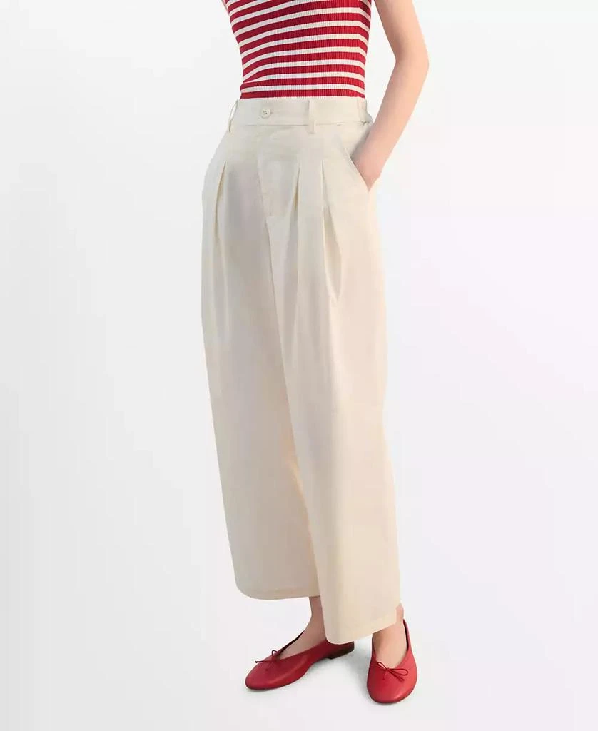 Mango Women
s Wide-Leg Cropped Pleated Pants