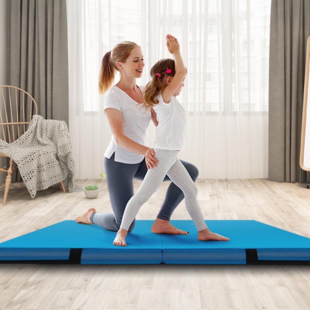 Hivvago 4ft x 4ft x 4in Bi-Folding Gymnastic Tumbling Mat with Handles and Cover-Blue