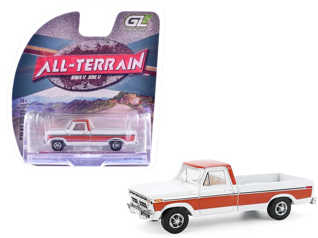 Greenlight 1977 Ford F-150 Ranger XLT Pickup Truck Orange and White "All Terrain" Series 17 1/64 Diecast Model Car by