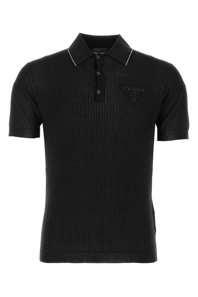 トップス PRADA logo plate polo shirt Prada Stretch Cotton Polo Shirt with Nylon Details | Saks