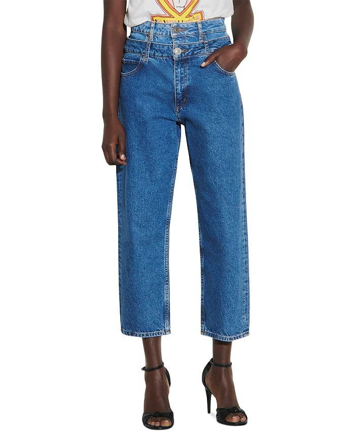 Sandro Kitty High-Rise Layer-Effect Jeans in Blue 3