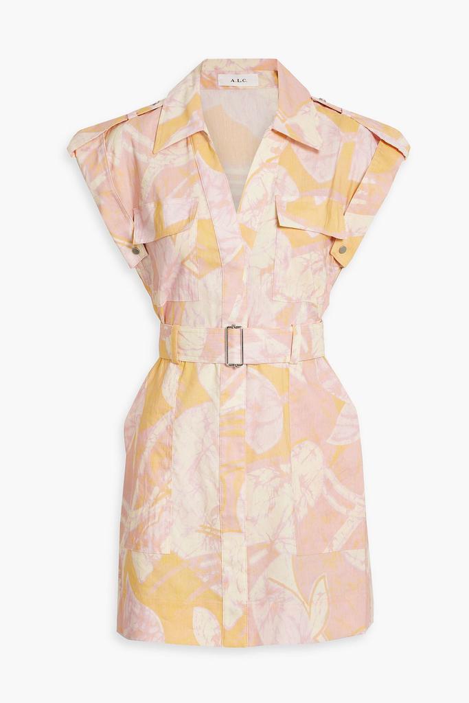 A.L.C. Ava II belted printed linen-blend mini shirt dress