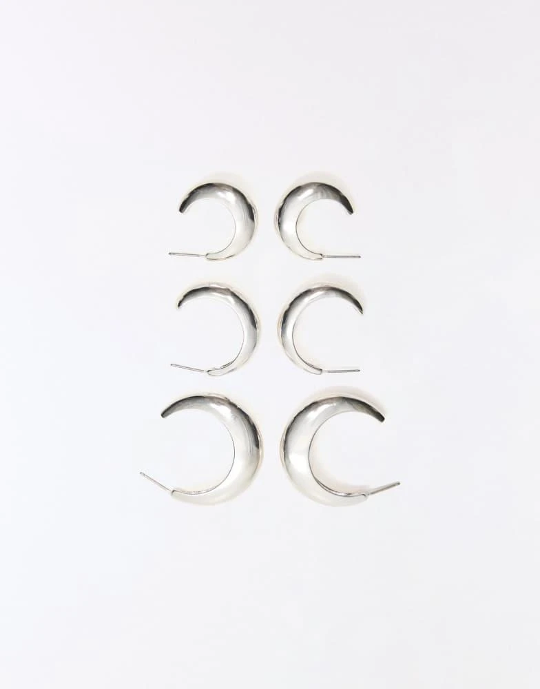 Bershka Bershka Pack of 3 pairs of hoop earrings in silver