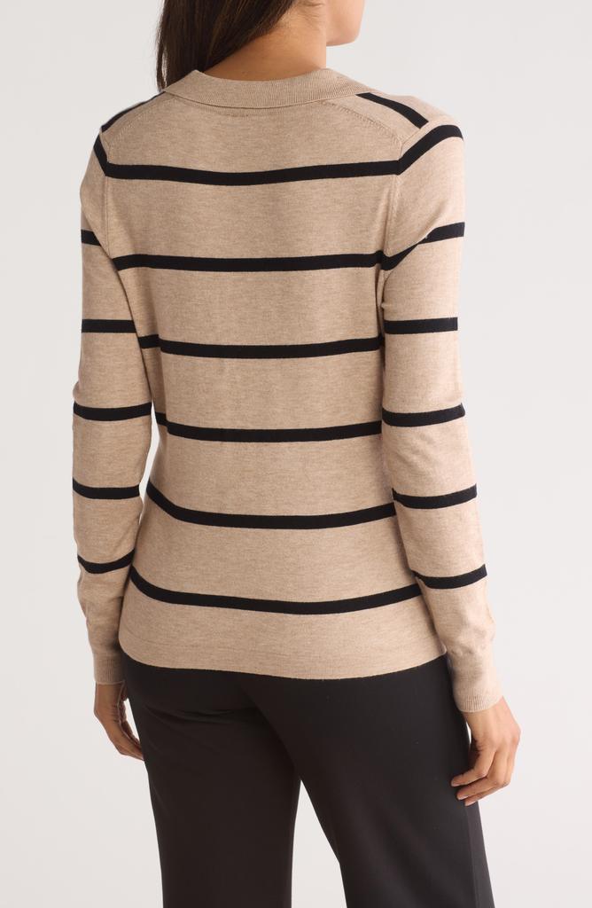 Bobeau Fine Gauge Stripe Polo Sweater