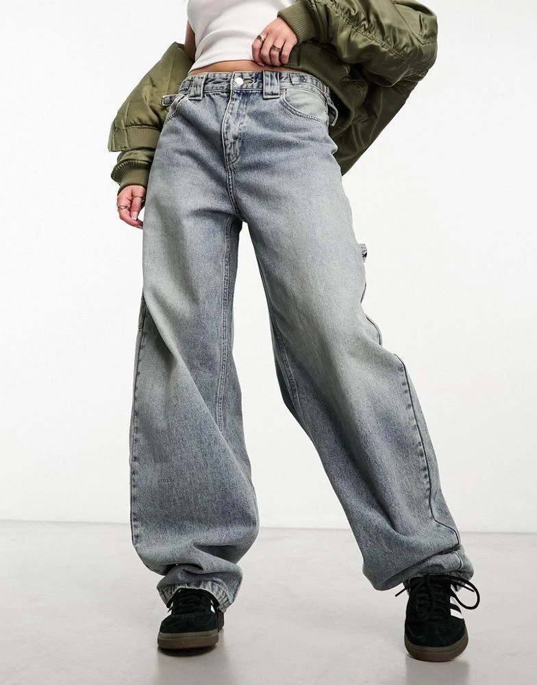 Bershka Bershka adjustable waist carpenter jeans in light dirty wash blue 1