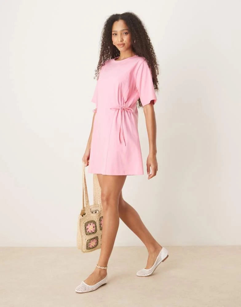ASOS ASOS DESIGN tie side cinched waist shirt dress in pink 1