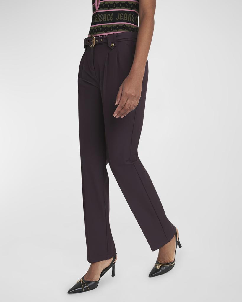 Versace Belted Straight-Leg Pants PLUM 50-IT-14-US