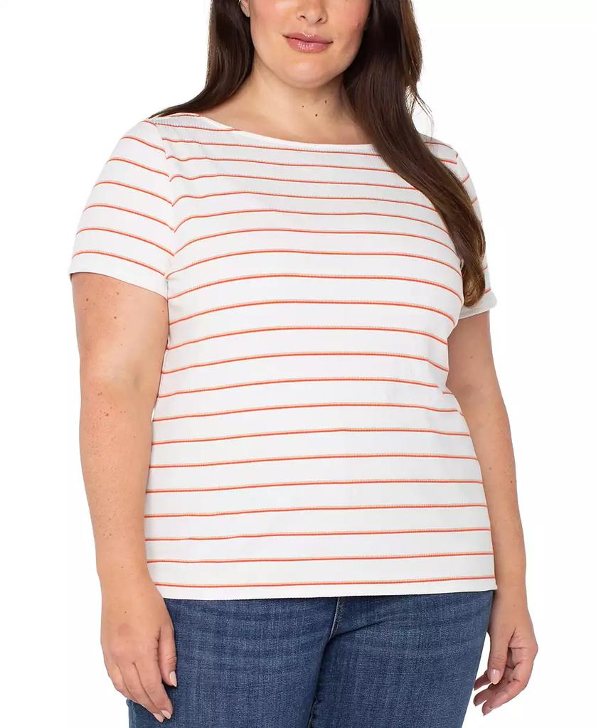 Liverpool Liverpool Plus Size Striped Short-Sleeve Boat Neck T-Shirt
