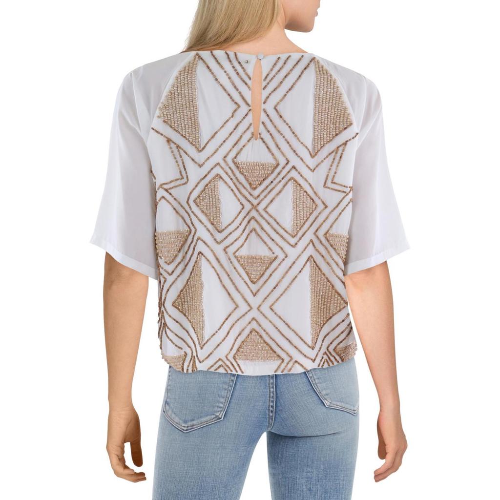 Adrienne Landau Womens Beaded Polyester Blouse