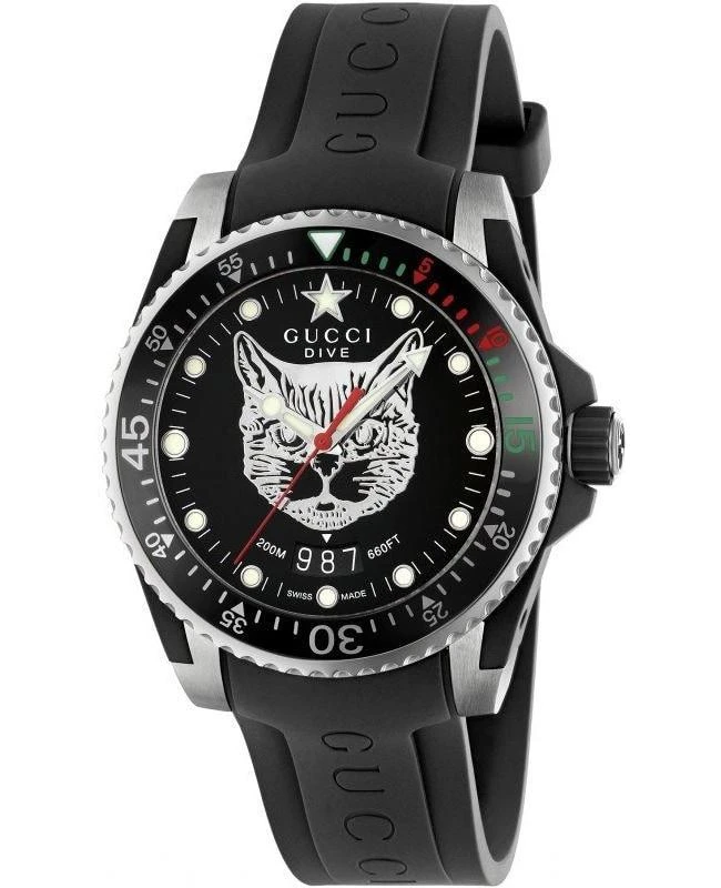 Gucci Gucci Dive 40mm Black Dial Ceramic Bezel Rubber Strap Men's Watch YA136320 1