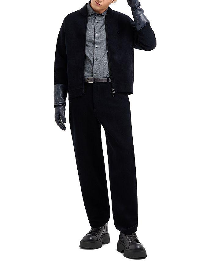Emporio Armani Cotton Blend Velour Ribbed Regular Fit Bomber Jacket