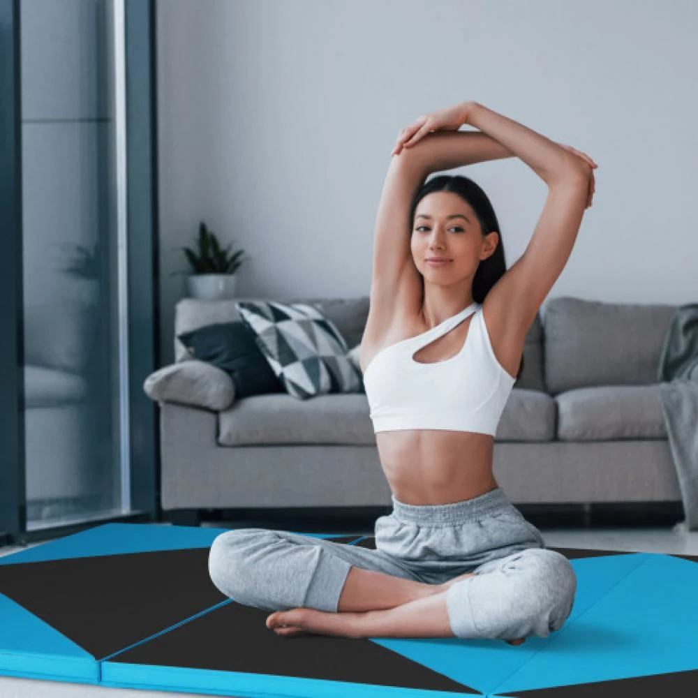 Hivvago 4-Panel PU Leather Folding Exercise Gym Mat with Hook and Loop Fasteners-Black & Pink 7
