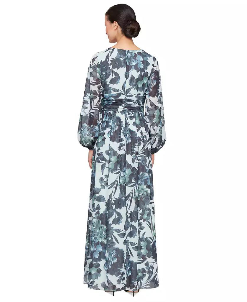 SL Fashions Petite Floral-Print Blouson-Sleeve Gown