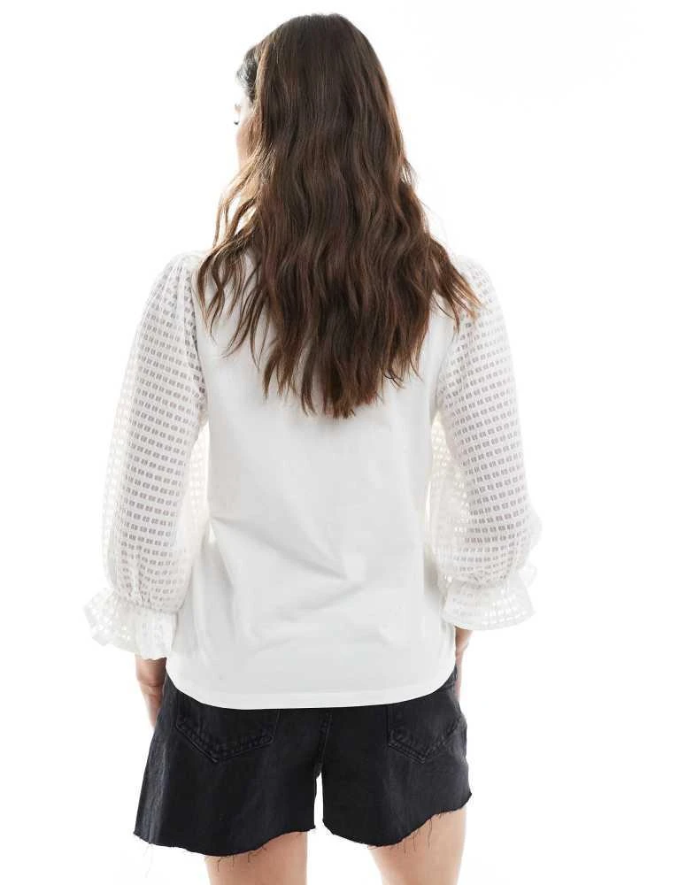 Object Object t-shirt with sheer textured sleeve in white 4
