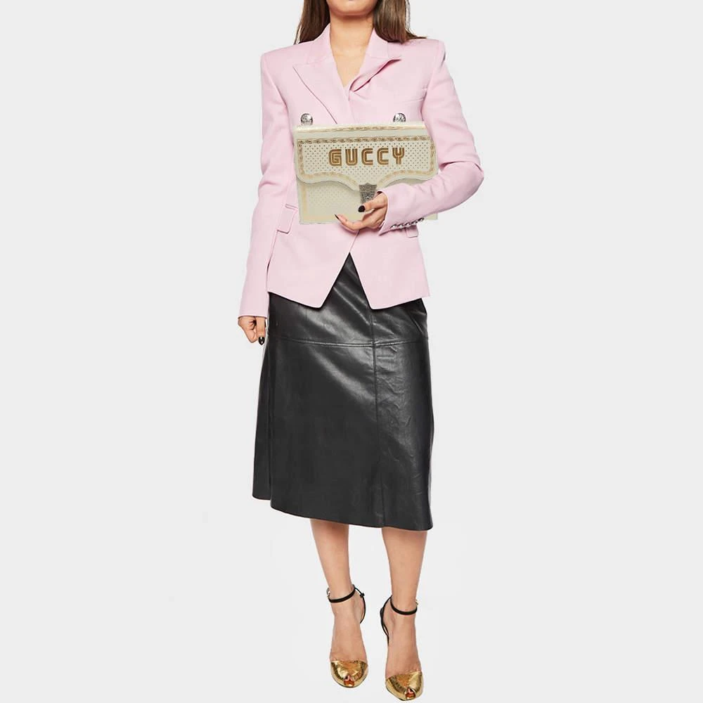 Gucci Gucci Off White Leather Guccy Portfolio Clutch 2