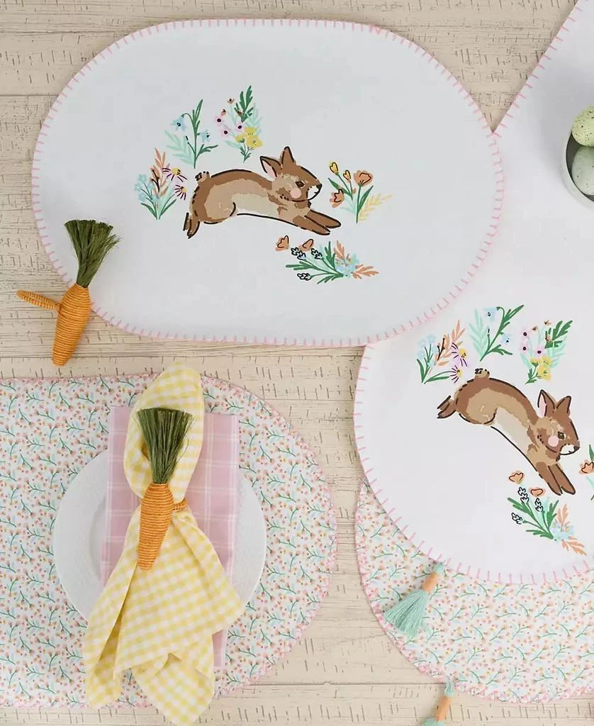 Design Imports Spring Bunny Embellished Cotton Table Runner and Placemats Set 4