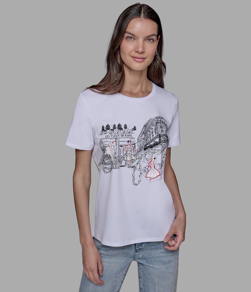 Karl Lagerfeld Paris LUXE BONJOUR EMBELLISHED LOGO TEE