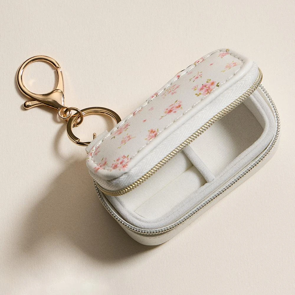 FASHNZFAB Floral Pattern Printed Rectangular Travel Jewelry Case Keychain Bag Charm 4