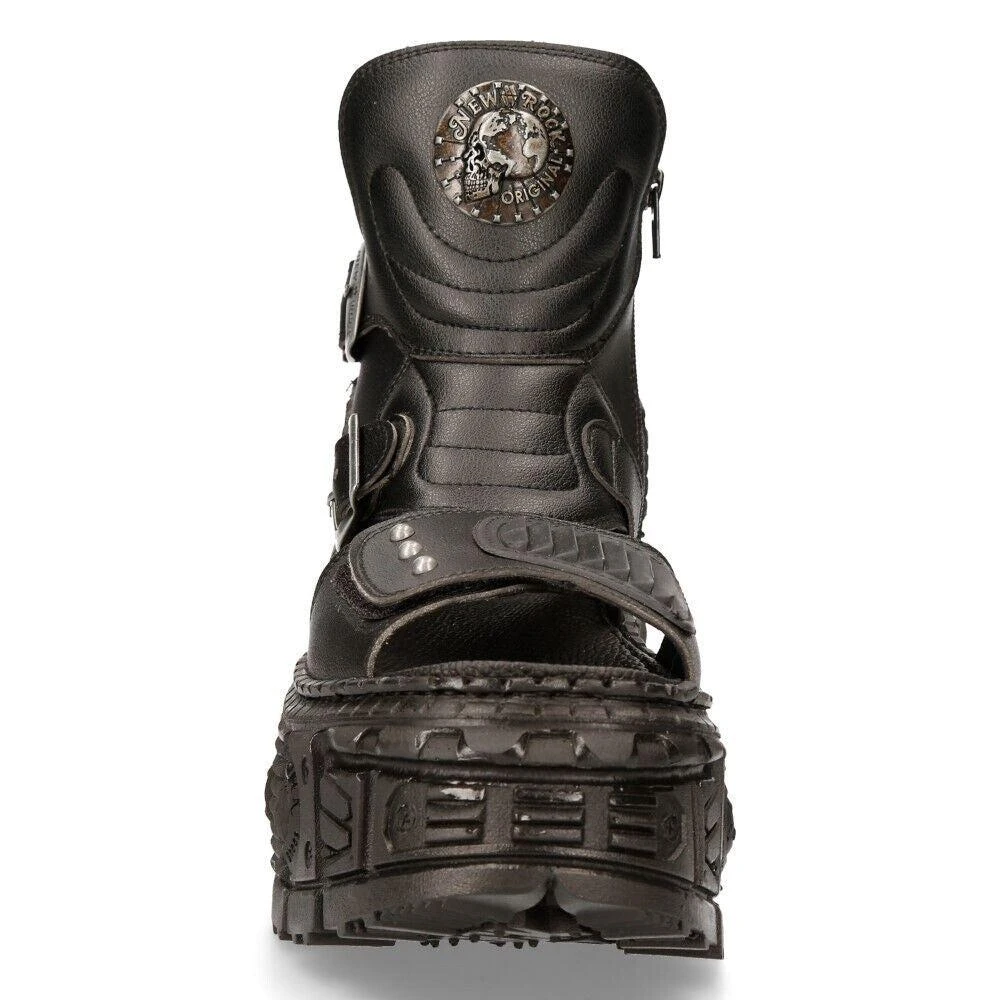 NewRock Black VEGAN Leather Boot Sandals-BIOS106-V3 4