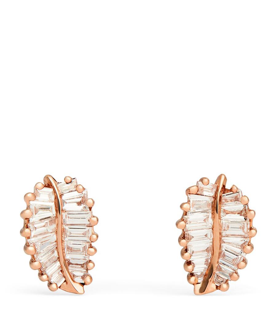Anita Ko Rose Gold and Diamond Palm Leaf Stud Earrings