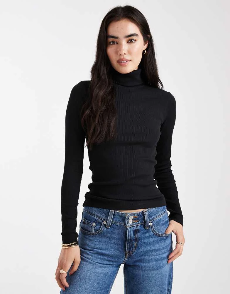 VERO MODA Vero Moda jersey rib roll neck long sleeve top in black 1