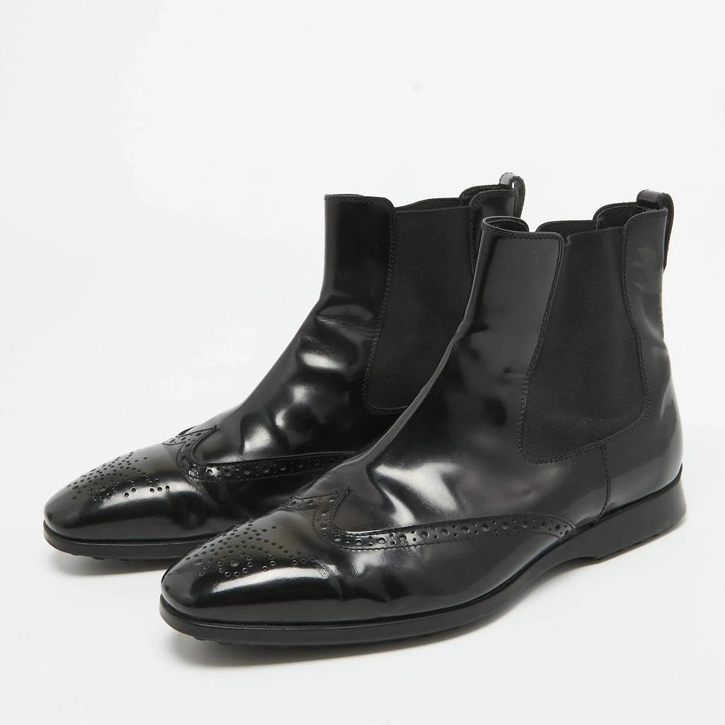 Tod's Tod's Black Patent Leather Brogue Chelsea Boots Size 40 2