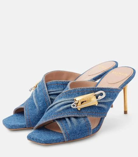 Balmain 75 embellished denim mules 4