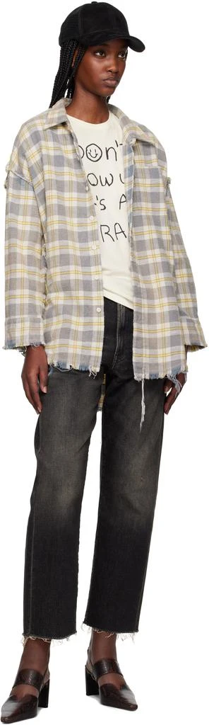 R13 SSENSE Exclusive Off-White & Yellow Shredded Seam Drop Neck Shirt 4