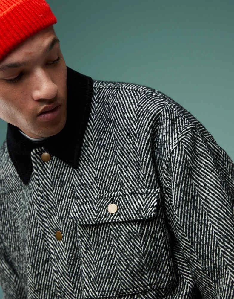 ASOS ASOS DESIGN oversized wool look worker jacket in grey 4