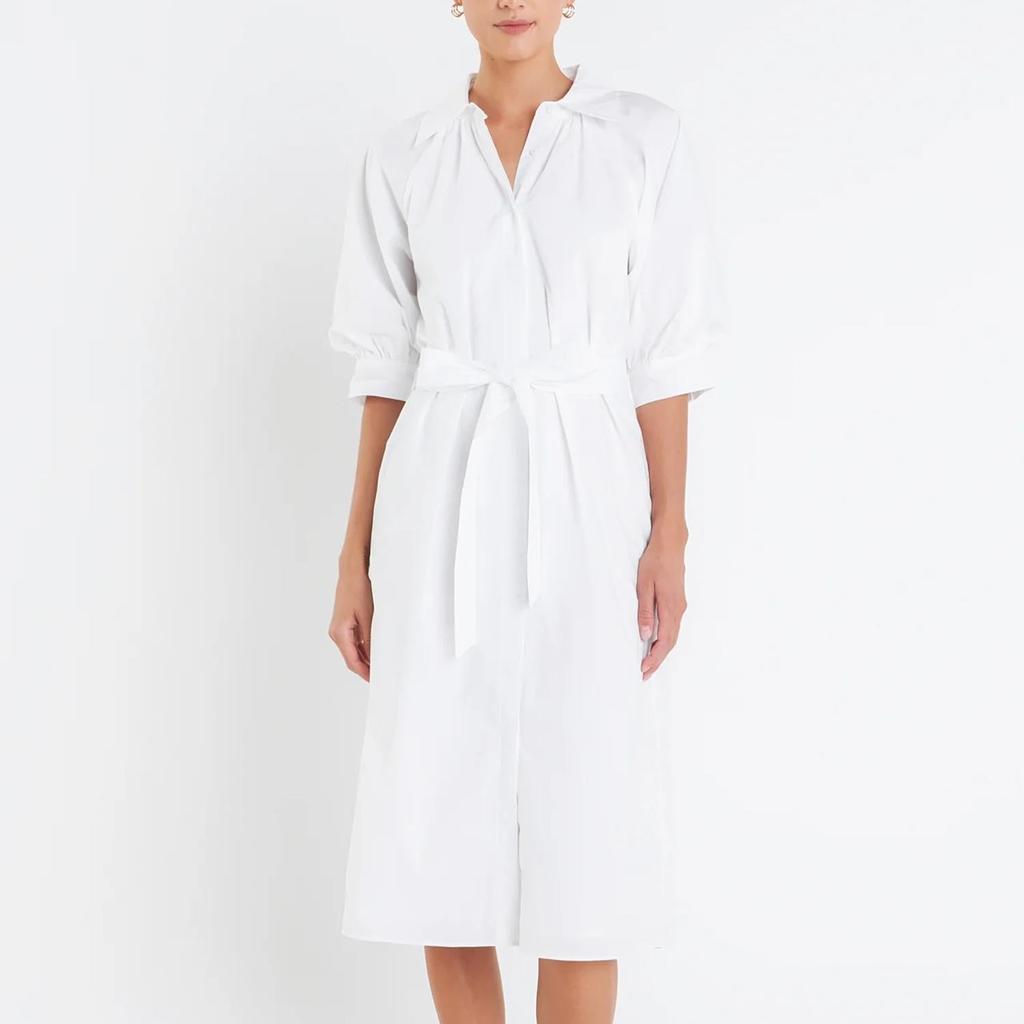 English Factory English Factory - Shirringed Short Sleeves Shirt Dress