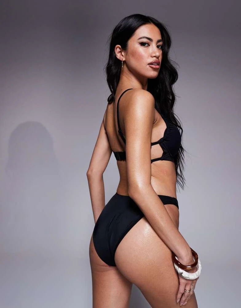 ASOS ASOS DESIGN Ella underwire bikini top with gold front trim in black 4