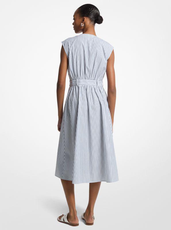 【新品未使用！】Pin-Stripe Belted Flared Dress M Pin-Stripe Belted Flared Dress