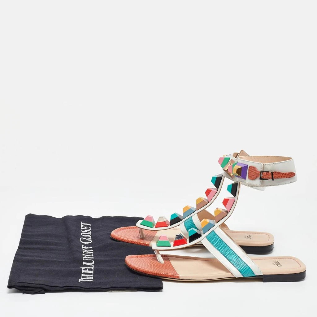 Fendi Fendi Multicolor Leather Studded Thong Flat Sandals Size 37 9