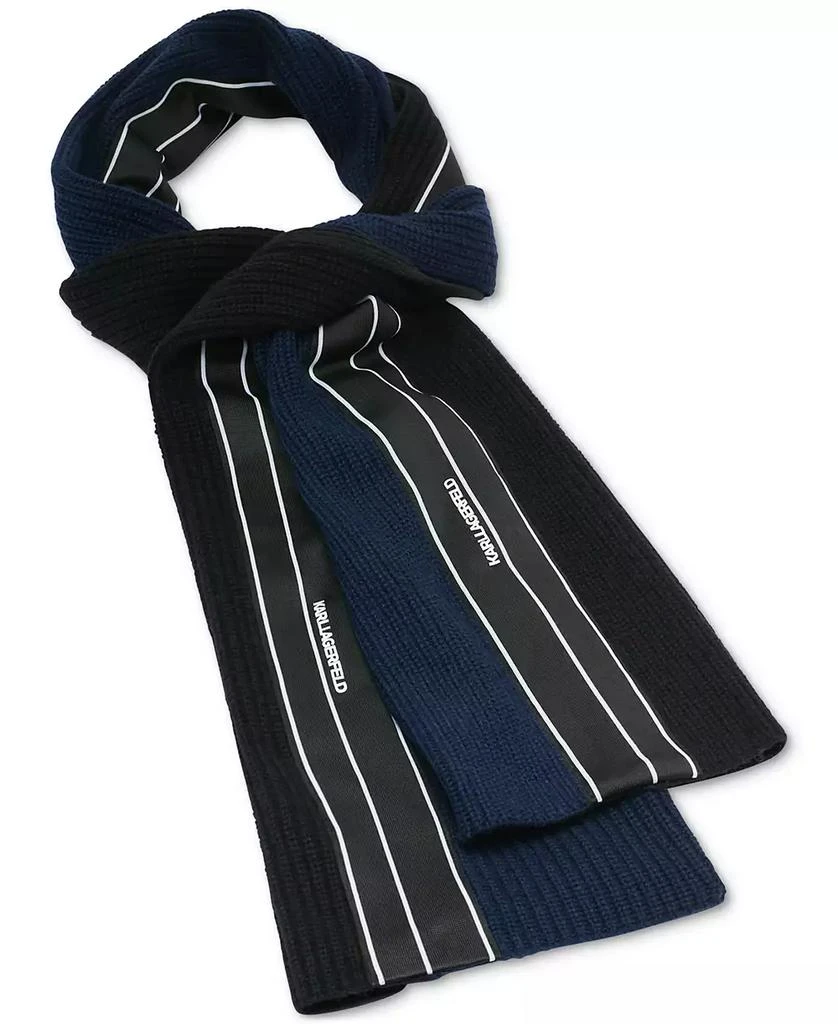 Karl Lagerfeld Paris Men's Two-Tone Logo Stripe Scarf 2