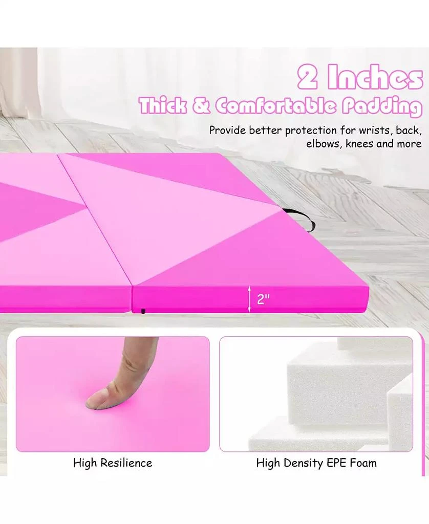 GOUUN 8 Feet PU Leather Folding Gymnastics Mat with Hook and Loop Fasteners-Pink 5
