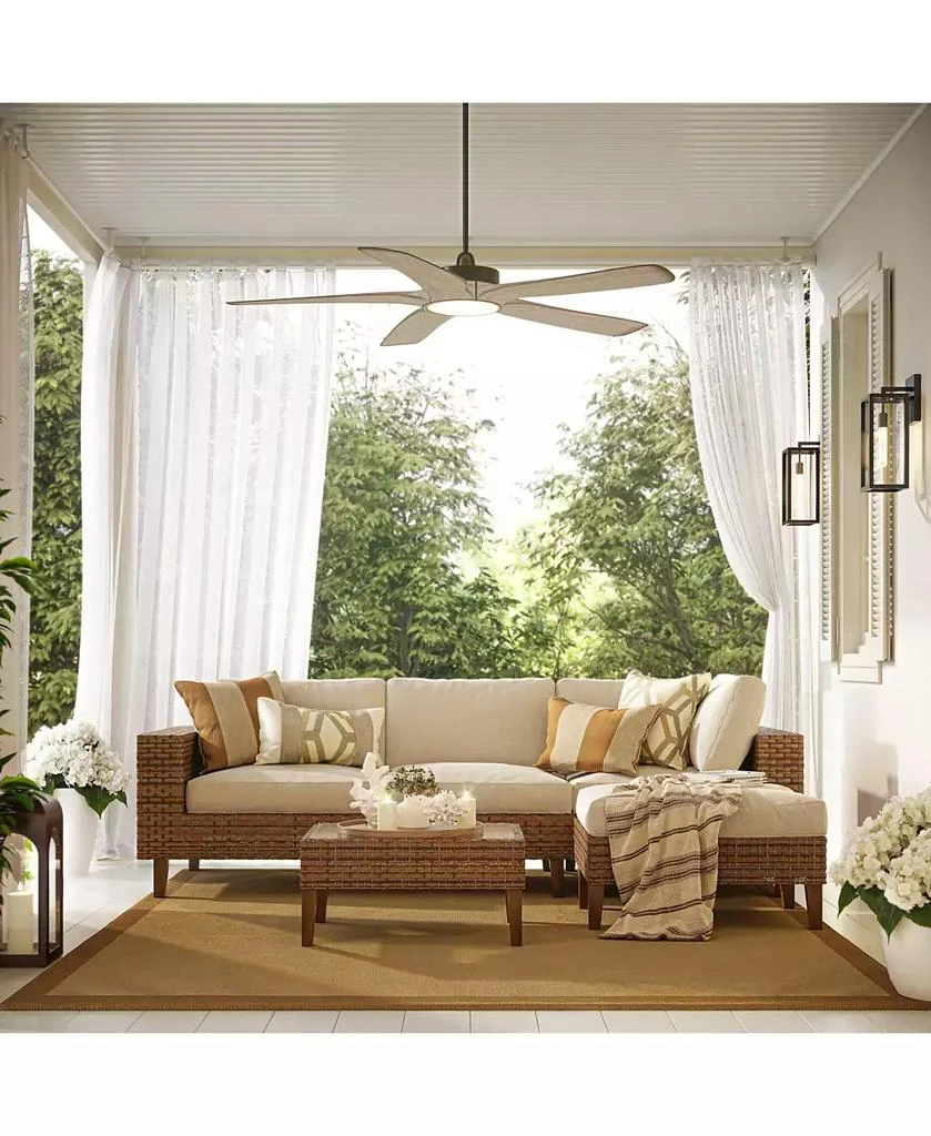 Casa Vieja 56" Mach 5 Indoor Outdoor Ceiling Fan 5 Blade LED Light Remote Control Matte Black Finish Distressed White Oak Blades Damp Rated 10