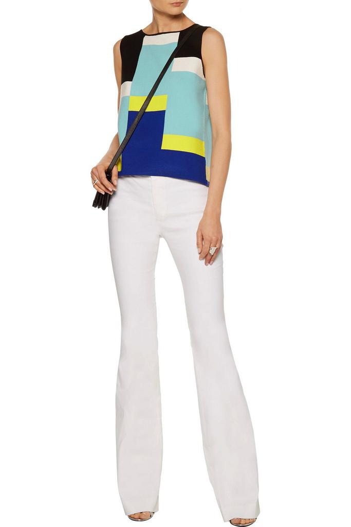 Milly Color-block intarsia-knit top