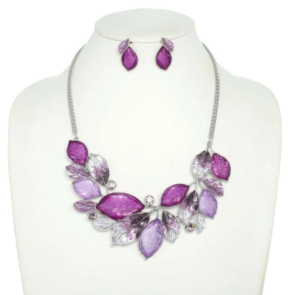 TRUEDAMES Jeweled Leaf Branch Cluster Bib Necklace Set 4